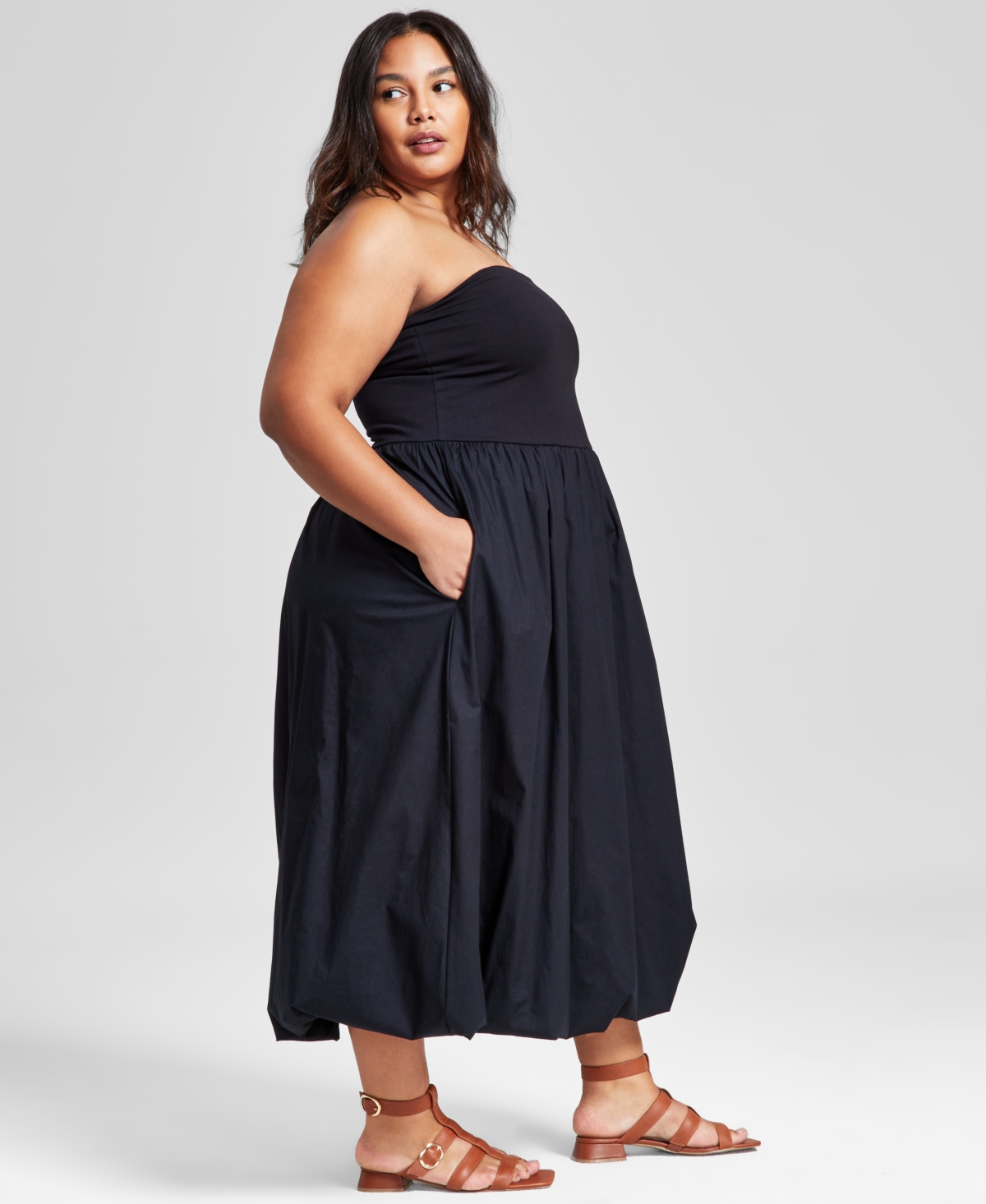 And Now This Plus Size Cotton Strapless Bubble Dress, Created For Macy's In Black