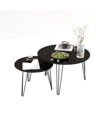 27.56" Round Marble Coffee & End Table Set