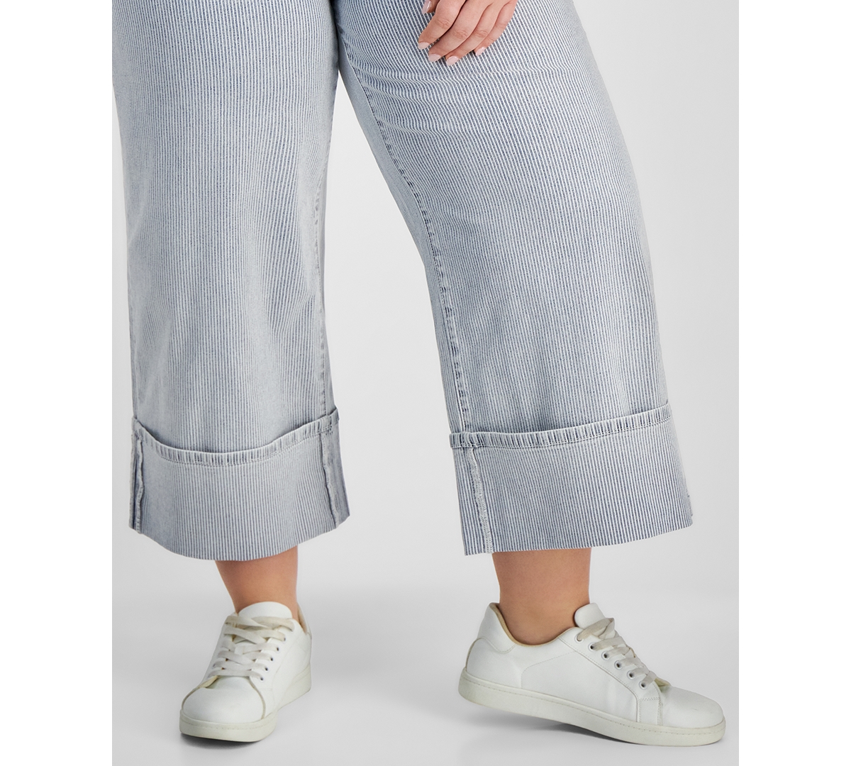 Shop And Now This Trendy Plus Size Striped Cuffed Jeans, Exclusively At Macy's In Striped Denim