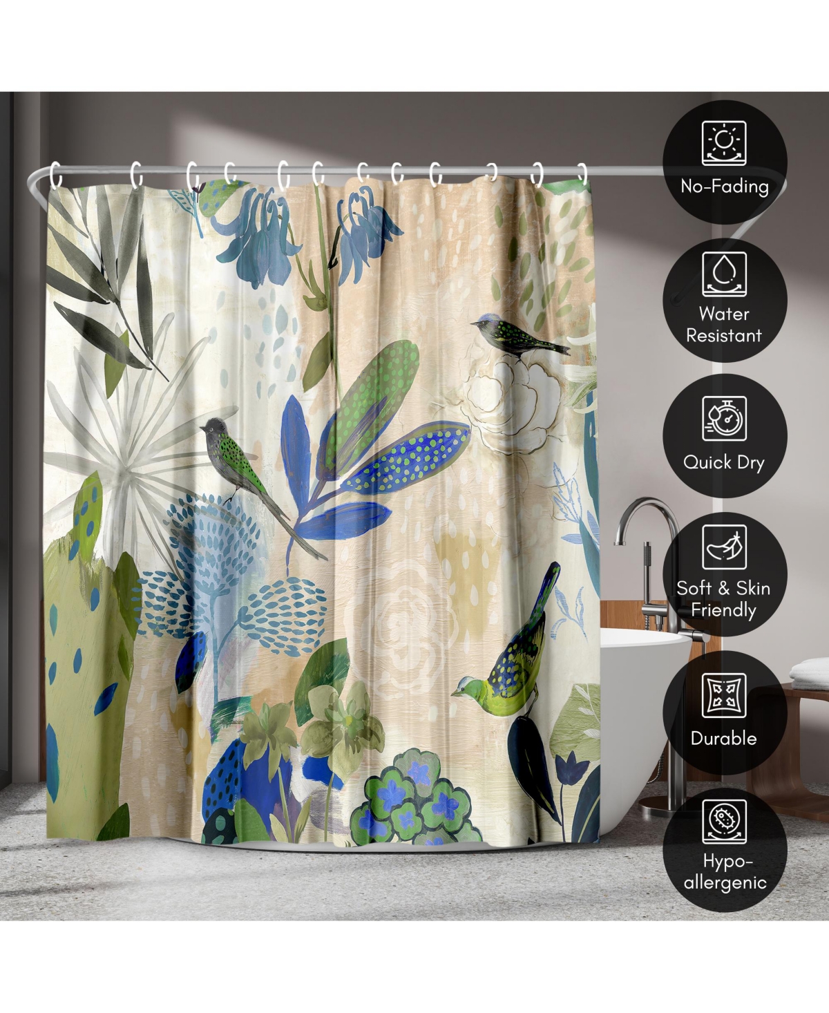 Americanflat Floral Shower Curtain Where the Passion Flower Grows by Pi Creative Art - Blue
