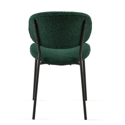 Boucle Dining Chairs (Set of 4), Dark Green with Black Metal Legs