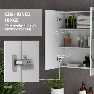 Lighted Medicine Cabinet with Mirror, 26" x 36" Wall Mounted Bathroom Mirror with Storage, 3-Color Bathroom Wall Cabinet with USB Charge, Adjustable Shelf, High Gloss White