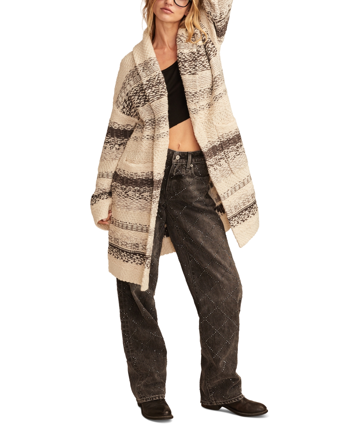 Lucky Brand Women's Fairisle Shawl Collar Open-Front Coatigan