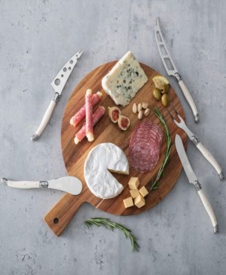 Laguiole 6-Piece Artisan Cheese Knife Set and Round Wood Board
