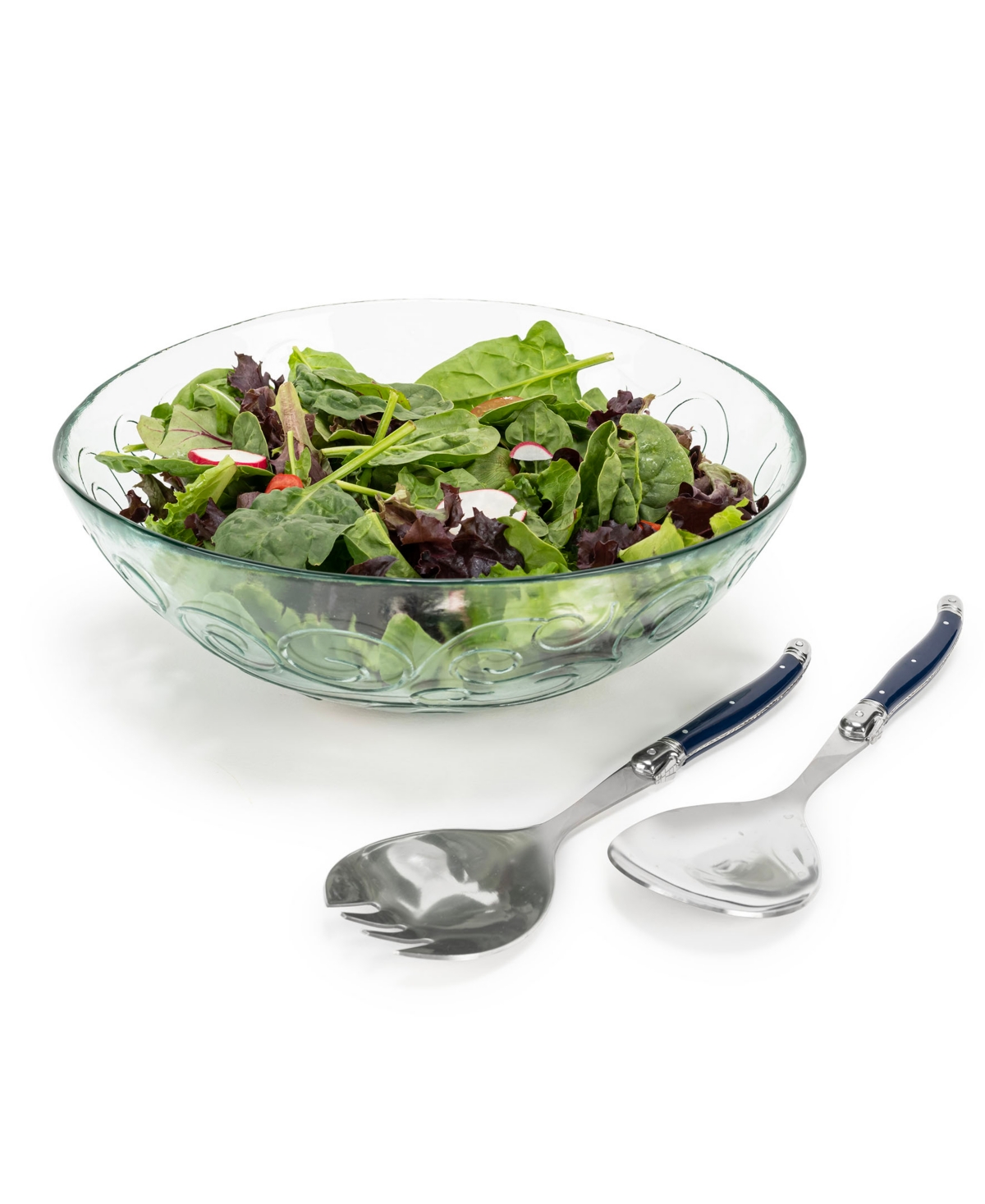 French Home Recycled Glass Celebration Salad Bowl In Clear And Navy