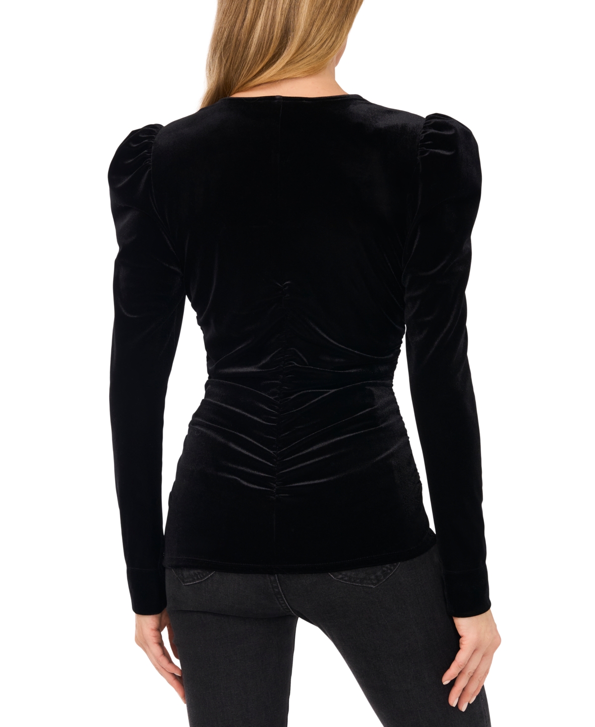 Shop Cece Women's Velvet V-neck Ruched Long-sleeve Top In Rich Black