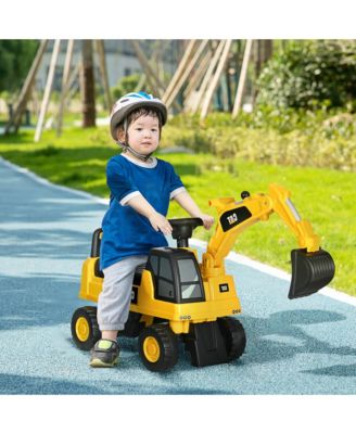 Excavator Ride on Toy, CAT Licensed Kids Manual Pedal Ride on Excavator with Manual Shovel, Horn, Hidden Storage for 18-36 Months Boys and Girls, Yellow