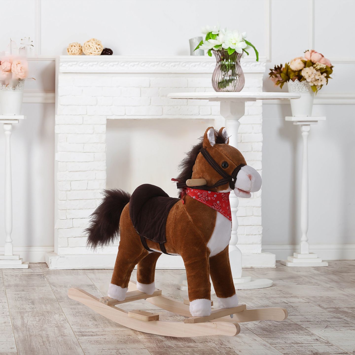 Детская мягкая игрушка Streamdale Furniture Plush Rocking Horse with Simulated Galloping Sounds, Supports 88 Pounds, Ages 3+, цвет: Коричневый — фото 2