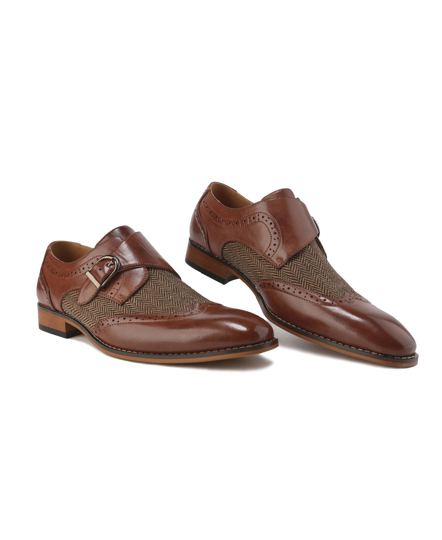 Men's Monk Strap Herringbone Dress Shoes Slip-on Loafers