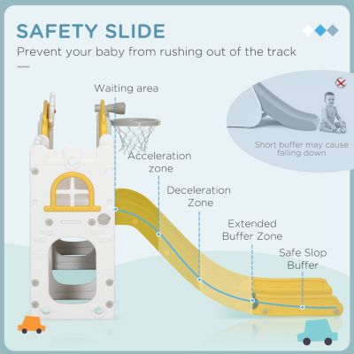 8 in 1 Toddler Slide for Kids Age 1-3 Years, Indoor Kids Slide Playset with Basketball Hoop, Climber, Telescope, Tunnel, Steering Wheel, Aisle, Storage Baskets, Yellow