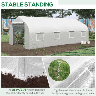 20' x 10' x 7' Walk-in Tunnel Greenhouse with Zippered Mesh Door & 8 Mesh Windows, Gardening Plant Hot House with Galvanized Steel Hoops, White