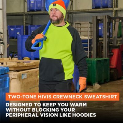 Men's Two-Tone HiVis Crewneck Sweatshirt - High Visibility Safety Pullover with Contrast Design