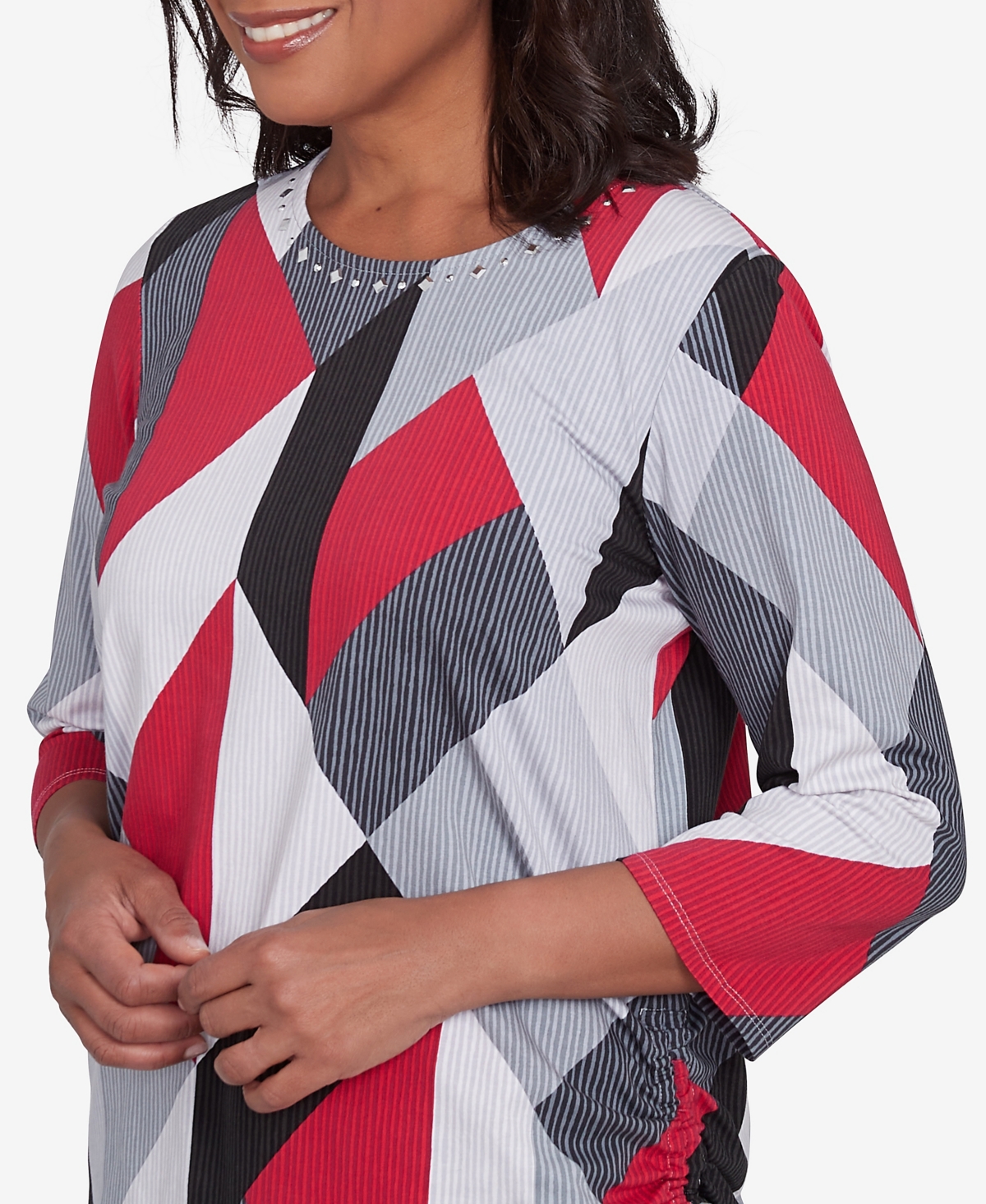 Alfred Dunner Petite Key Items Stained Glass Print Crew Neck Top In Multi