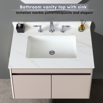 31" Marble 4" Backsplash – Sintered Stone, Pre-Drilled Faucet Hole Vanity Top with Undermount Sink