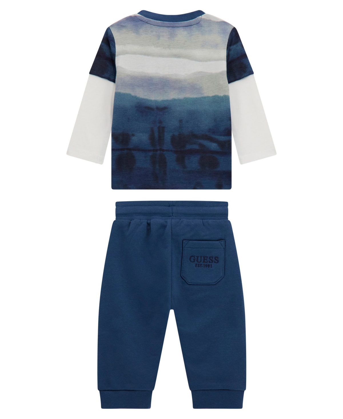 Guess Baby Boy Long Sleeve Two-Fer Top and Active Pant, 2-Piece Set