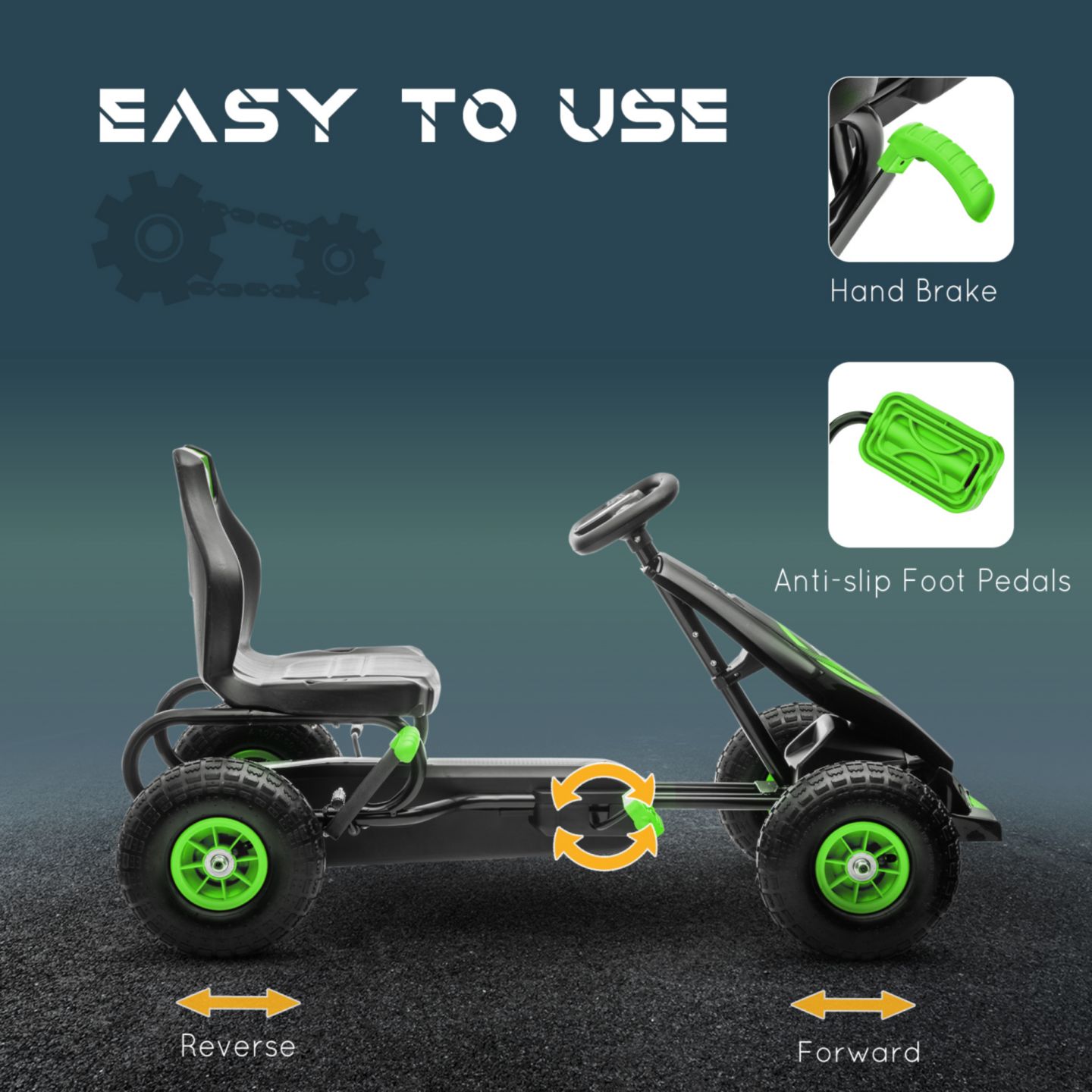 Детская игрушка Streamdale Furniture Pedal Go-Kart Adjustable Seat, Safety Hand Brake Ride-On Toy, 110 lbs., Ages 5-12, цвет: Зелёный — фото 7
