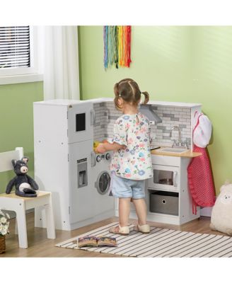 Simplie Fun Corner Play Kitchen Set with Sound Effects and Tons of Countertop Space, Large Wooden Kitchen with Washing Machine, Food Toys, Ice Maker, Kids Kitchen, Ages 3-6, White