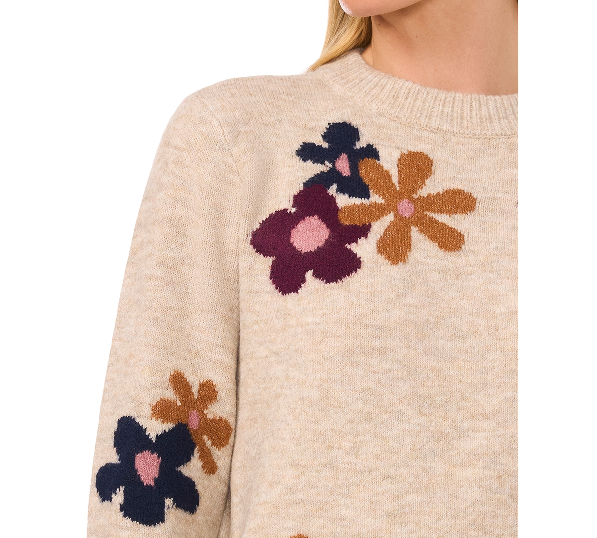 Cece Floral Crewneck Sweater In Oatmeal