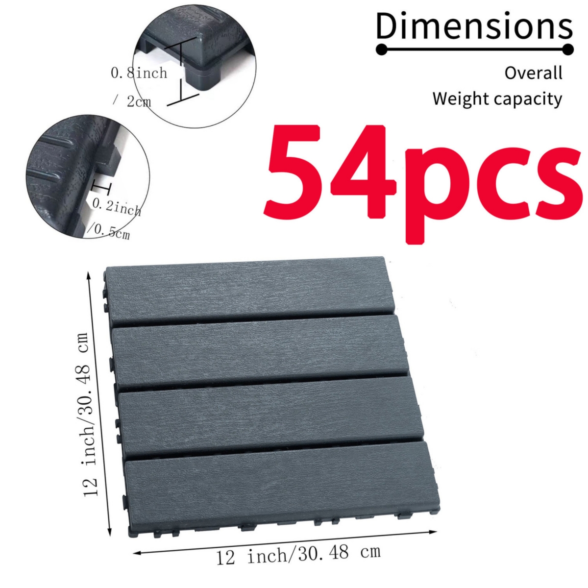 Streamdale Furniture 54 Pack Interlocking Plastic Deck Tiles - 12