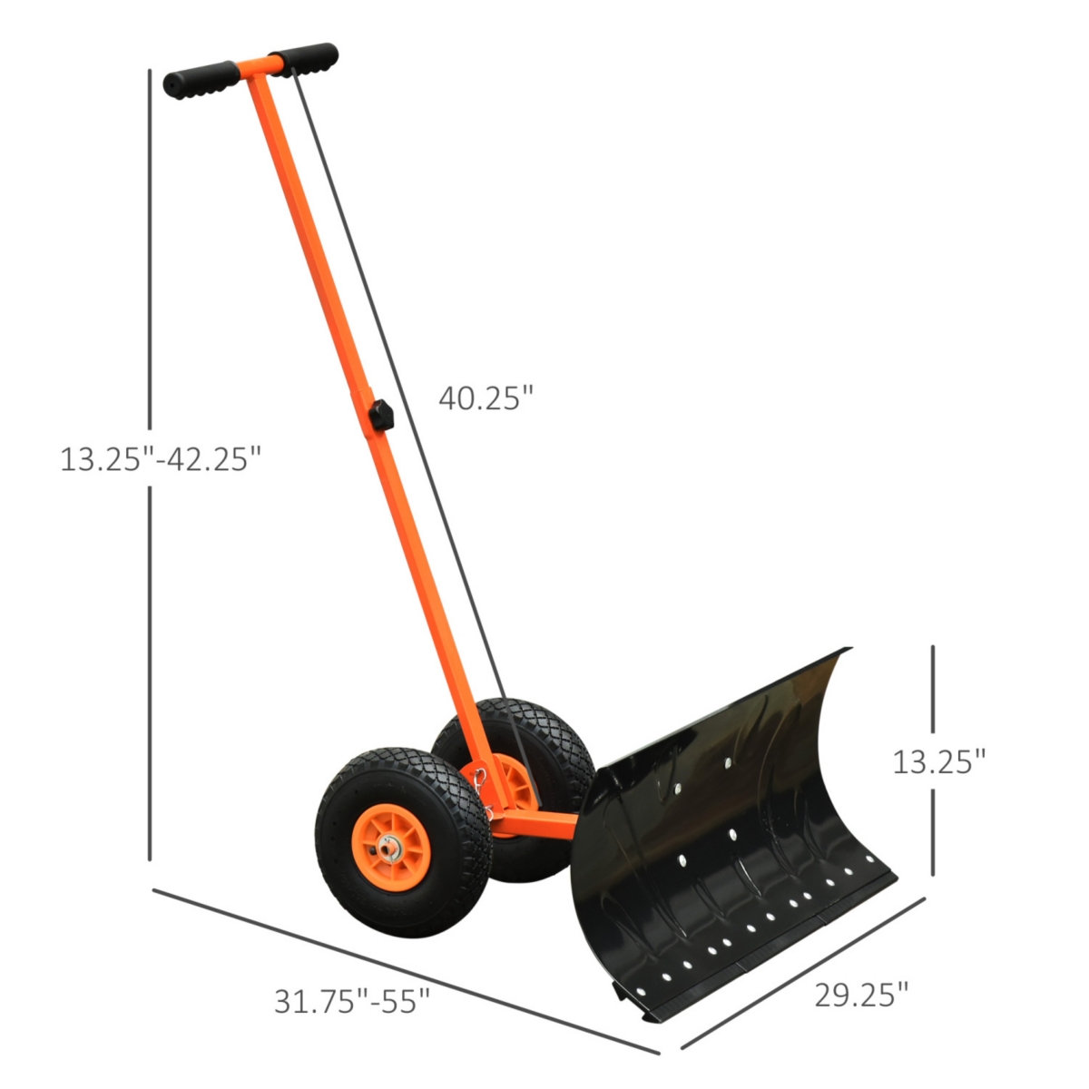 Streamdale Furniture Snow Shovel with Wheels, Snow Pusher, Cushioned Adjustable Angle Handle Snow Removal Tool, 29