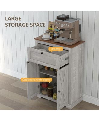 Farmhouse Barn Door Accent Cabinet, Kitchen Sideboard Storage Cabinet with Double Doors, Drawer, and Adjustable Shelf for Bedroom, Living Room, Light Gray