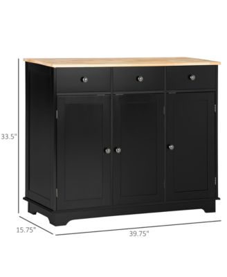 Sideboard with Solid Wood Countertop, Modern Kitchen Storage Cabinet, Coffee Bar Cabinet with 3 Drawers, Doors and Adjustable Shelf, Black