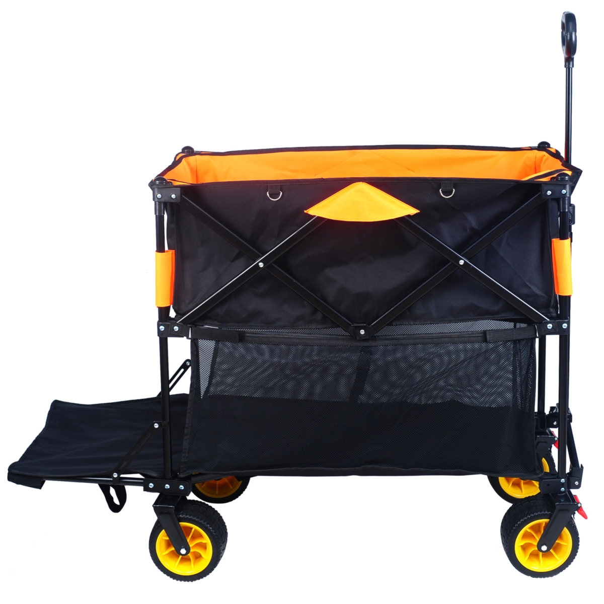 Big large capacity Folding cart Extra Long Extender Wagon Cart Folding Wagon Garden Shopping Beach Cart (black +orange) - Black