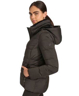 Petite Faux-Fur-Lined Hooded Puffer Coat