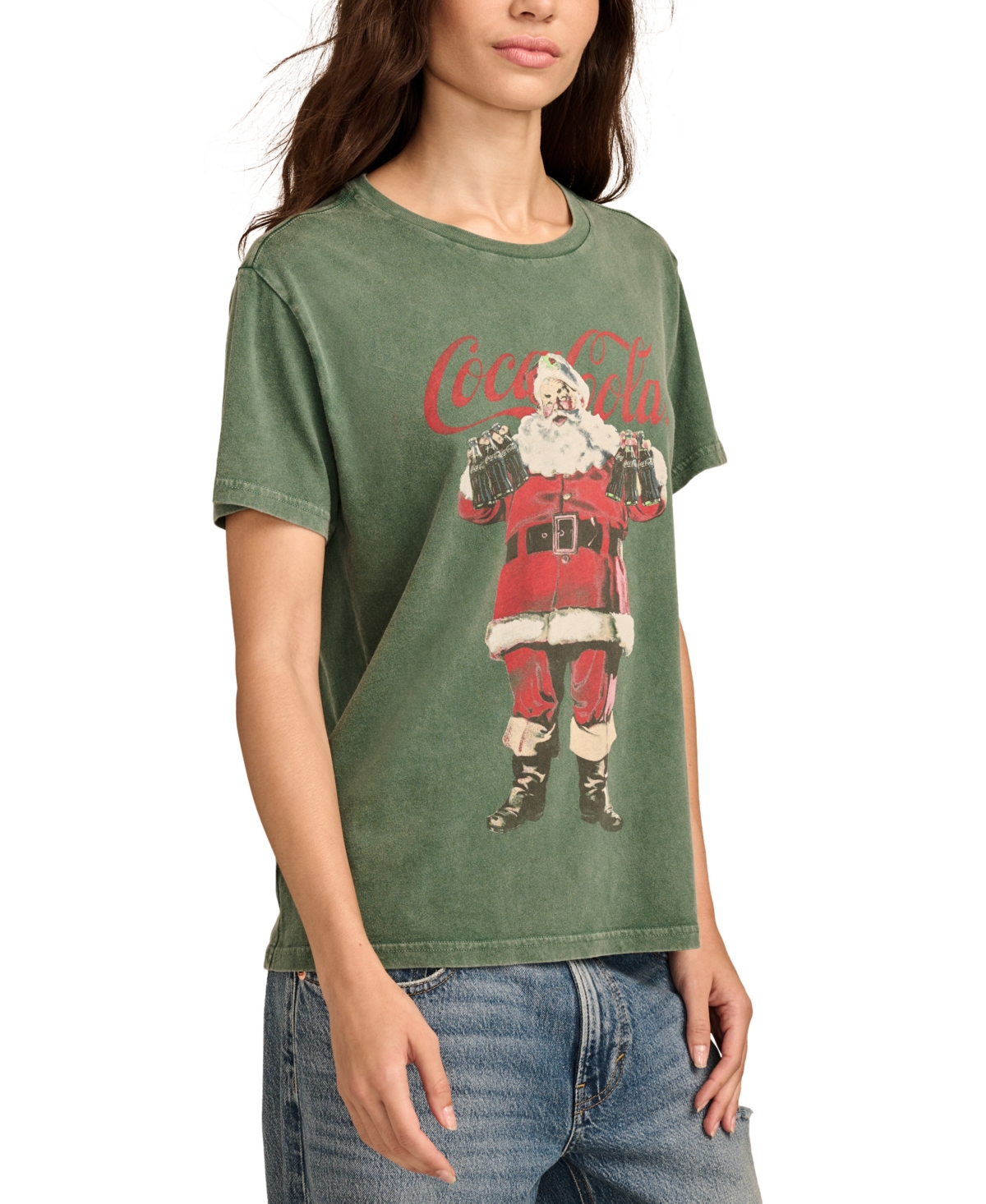 LUCKY BRAND WOMEN'S SANTA COCA COLA COTTON CREWNECK T-SHIRT 