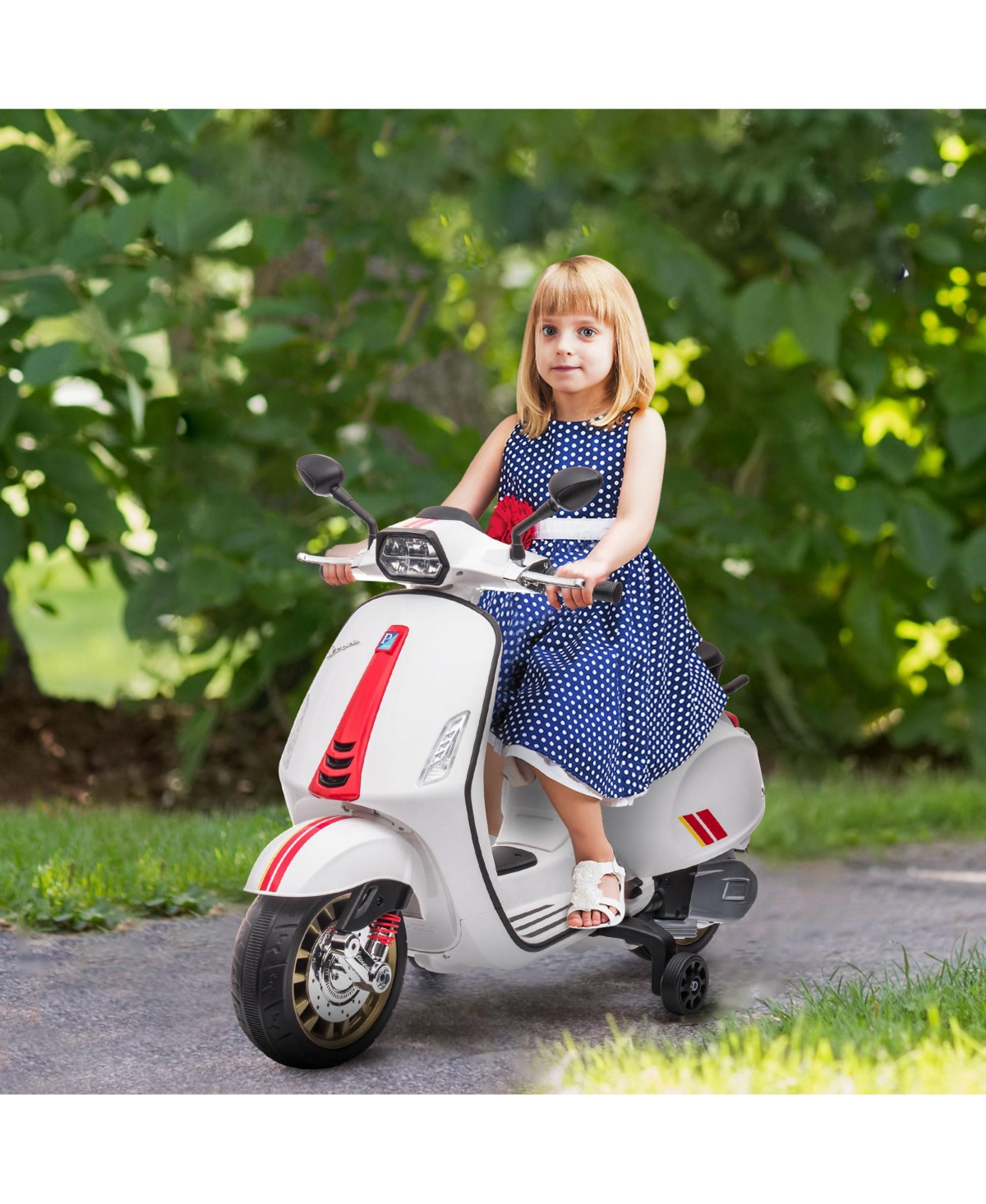 Streamdale Furniture Vespa Licensed Electric Motorcycle for Kids, 6V Toddler Motorcycle, Battery-Operated Motorbike for Kids with Music, Fm Radio, Hea