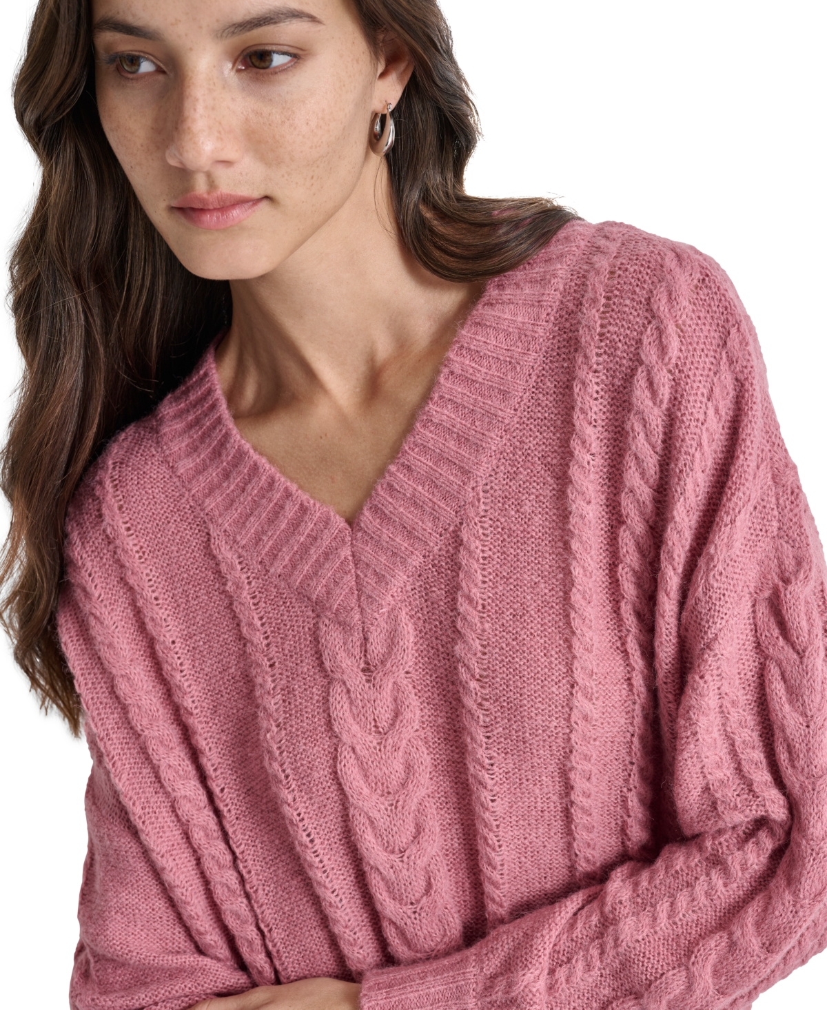 Dkny Jeans Women's V-Neck Cable-Knit Sweater