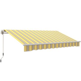 12'x10' Manual Retractable Patio Awning – UV & Water-Resistant, Aluminum Frame, Crank Handle, For Deck, Balcony, Yard (Khaki)