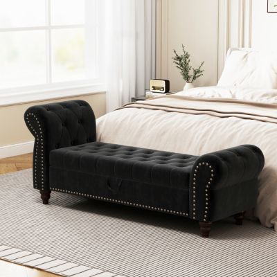 Tufted Lounge Chaise with Storage, 64.5