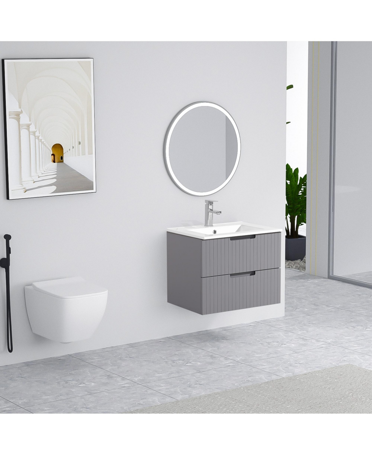 Streamdale Furniture 24 Inch Floating Bathroom Vanity with Ceramic Sink, Modern Bath Storage Cabinet Vanity with Drawers Wall Mounted Combo Set for Ba