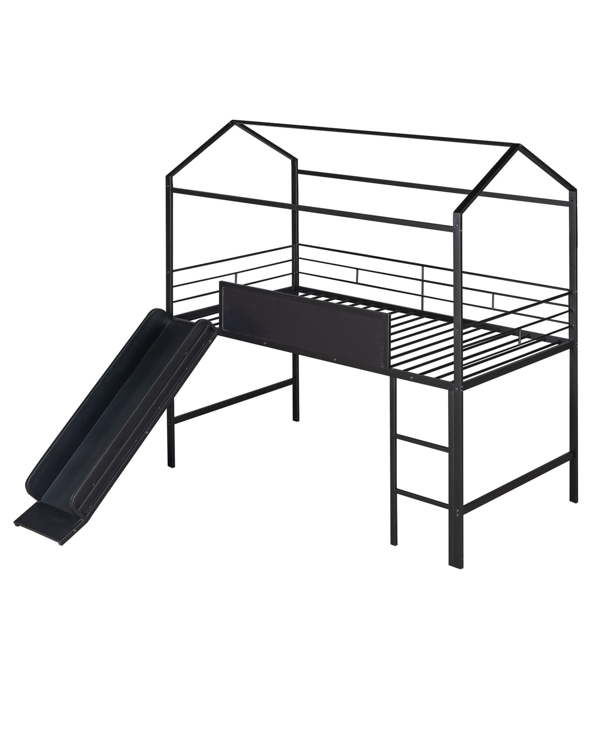 Slickblue Twin Size Metal House Bed with Slide & Two-Sided Writable Wooden Board for Fun Playrooms