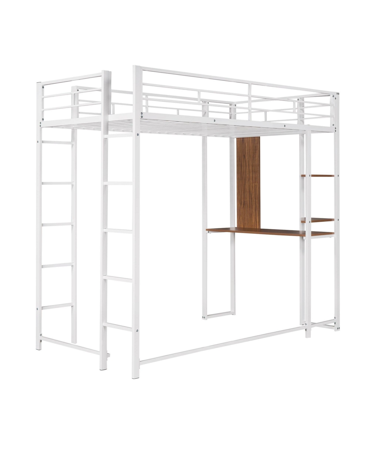 Slickblue Twin Metal Loft Bed with 2 Shelves and Desk - Space-Saving Solution for Bedrooms