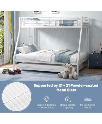 Twin Over Full Metal Slats Bunk Bed Frame with Trundle, Guard Rail & Ladders