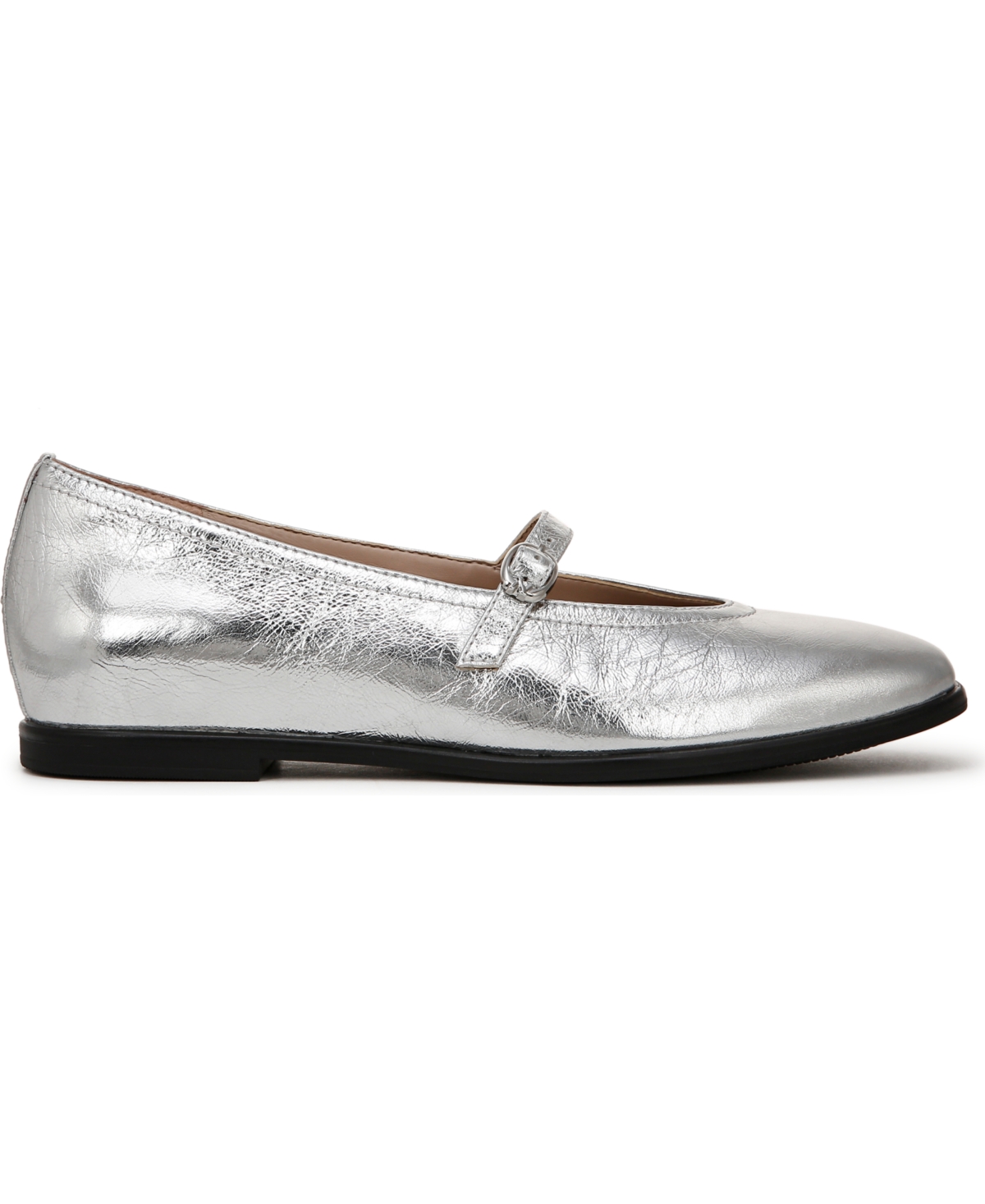 Naturalizer Elina Mary Jane Square Toe Flats In Silver Leather