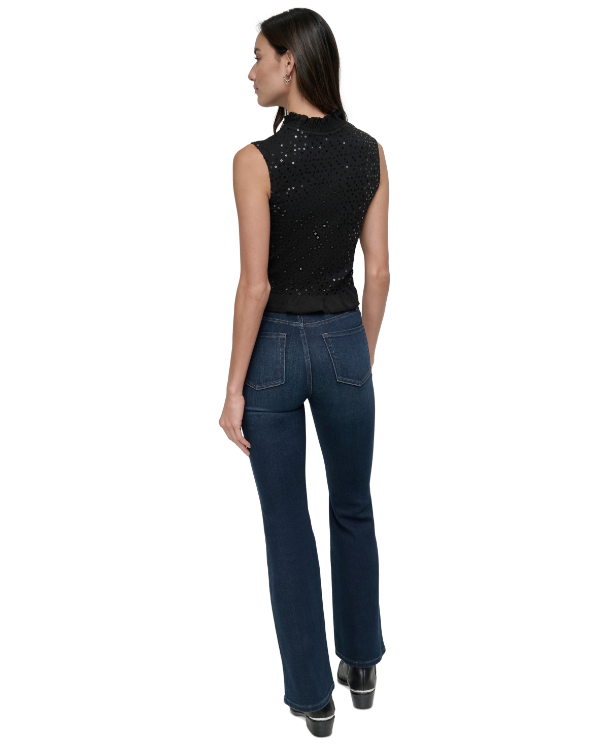 DKNY JEANS WOMEN'S SEQUIN SMOCKED SLEEVELESS TOP 