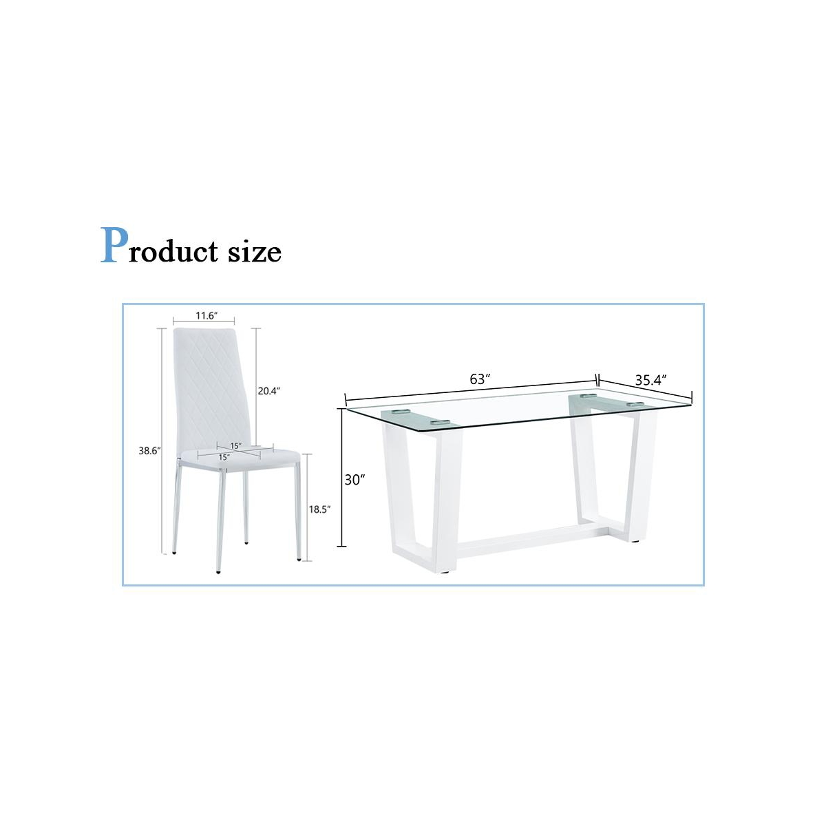 Streamdale Furniture Table and chair set.a rectangular dining table features with tempered glass top and sleekMdf stand.Paired with 4 Pu chairs