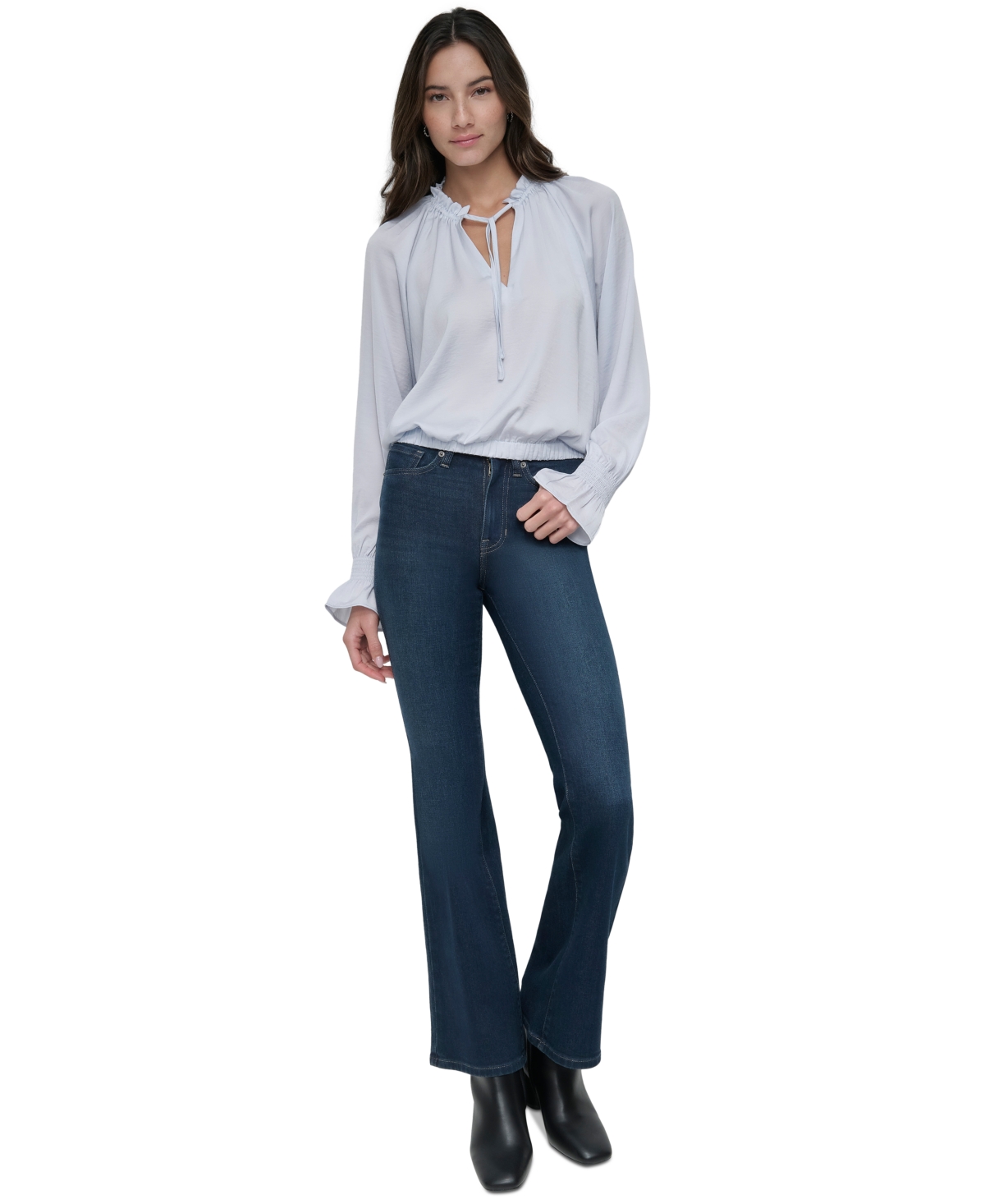 DKNY JEANS WOMEN'S SMOCKED-CUFF RAGLAN-SLEEVE BLOUSE 