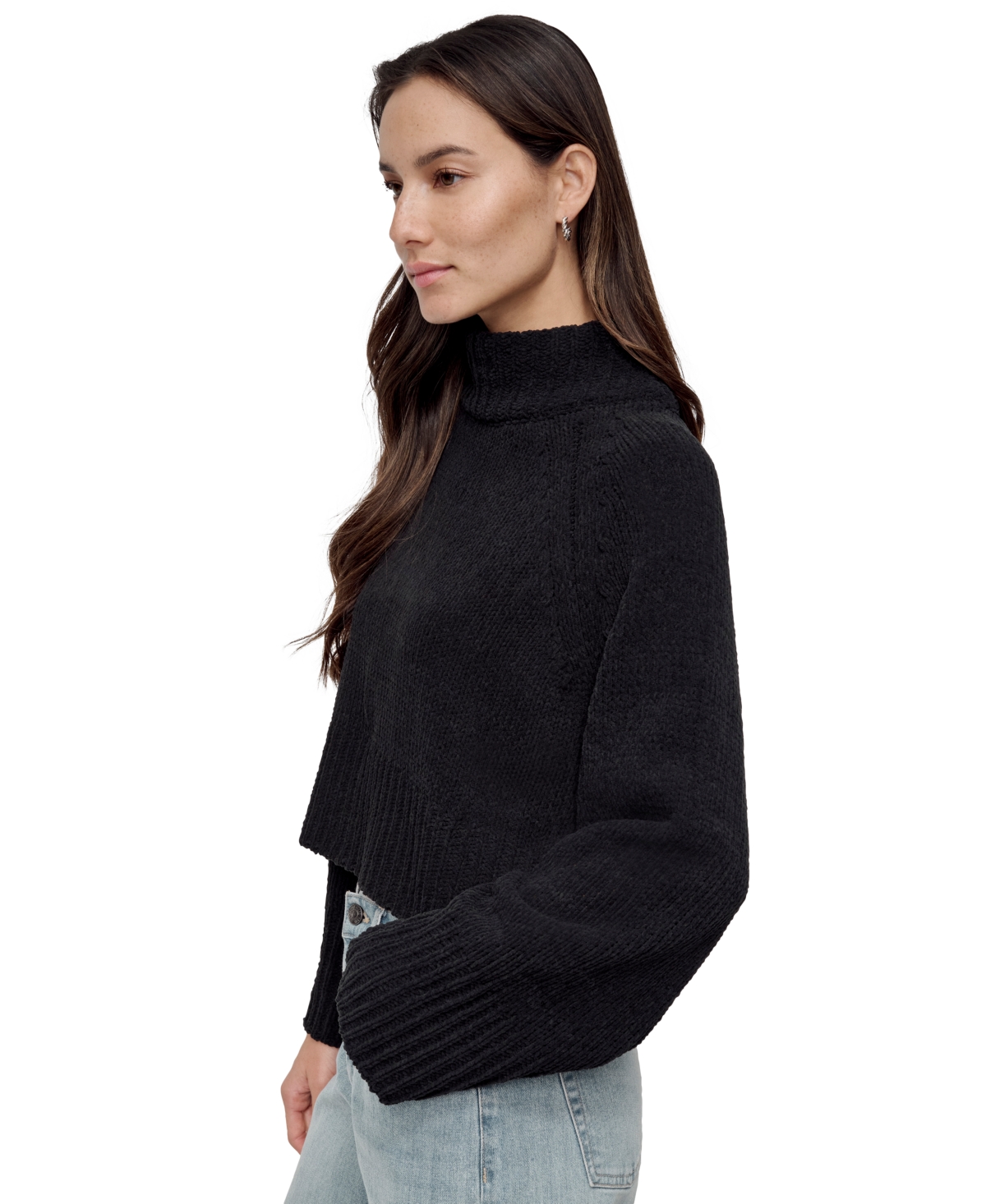 DKNY JEANS WOMEN'S CROPPED MOCK NECK CHENILLE SWEATER 