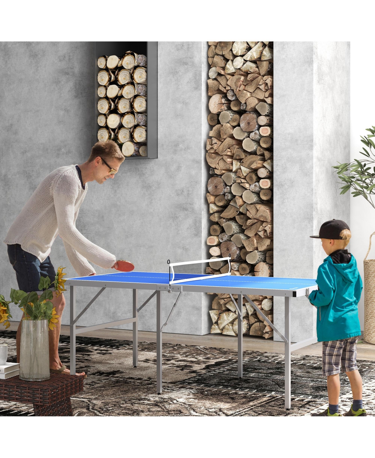 Streamdale Furniture Mini Ping Pong Table Set for Outdoor and Indoor, Foldable Table Tennis Table with Net, 2 Paddles, 3 Balls, Adjustable Feet, Easy