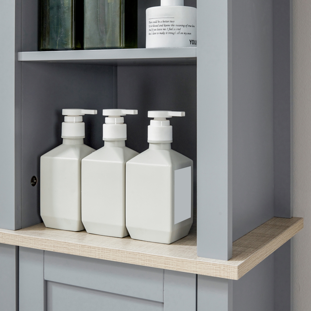 Streamdale Furniture Tall Bathroom Storage Cabinet with 3 Tier Shelf, Door, Free Standing Linen Tower, Slim Side Organizer,- Grey