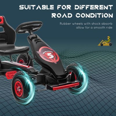 Kids Pedal Go Kart Ride-on Toy with Ergonomic Comfort, Pedal Car with Tough, Wear-Resistant Tread, Go Cart Kids Car for Boys & Girls with Suspension System, Safety Hand Brake, Ages 5-12, Red