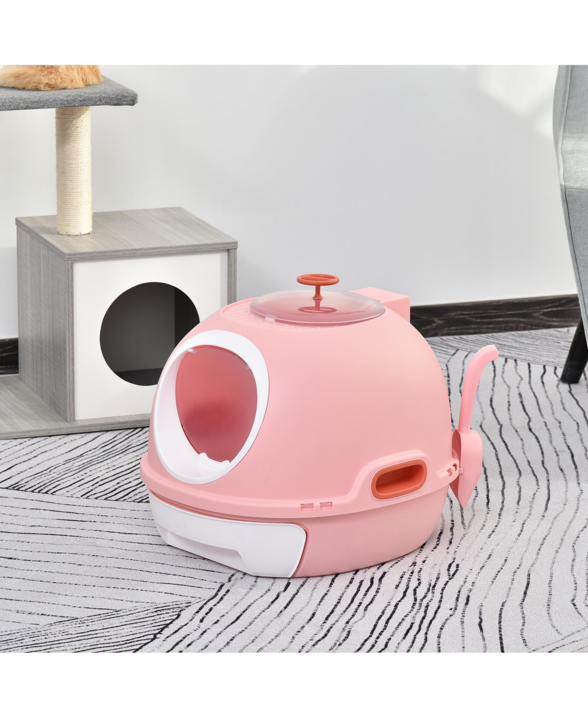 Streamdale Furniture Covered Litter Box, Litter Box with a Lid, Scoop Enclosed Drawer & Skylight for Cats That's Easy to Clean,- Pink