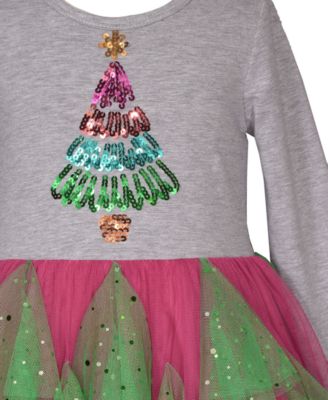 Bonnie Jean Little Girls Multicolor Sequin Christmas Tree Motif Dress