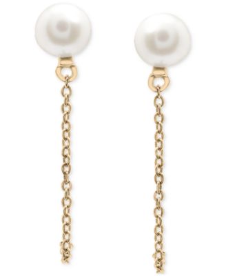 Cultured Freshwater Pearl (5mm) & Chain Front to Back Drop Earrings in 10k Gold