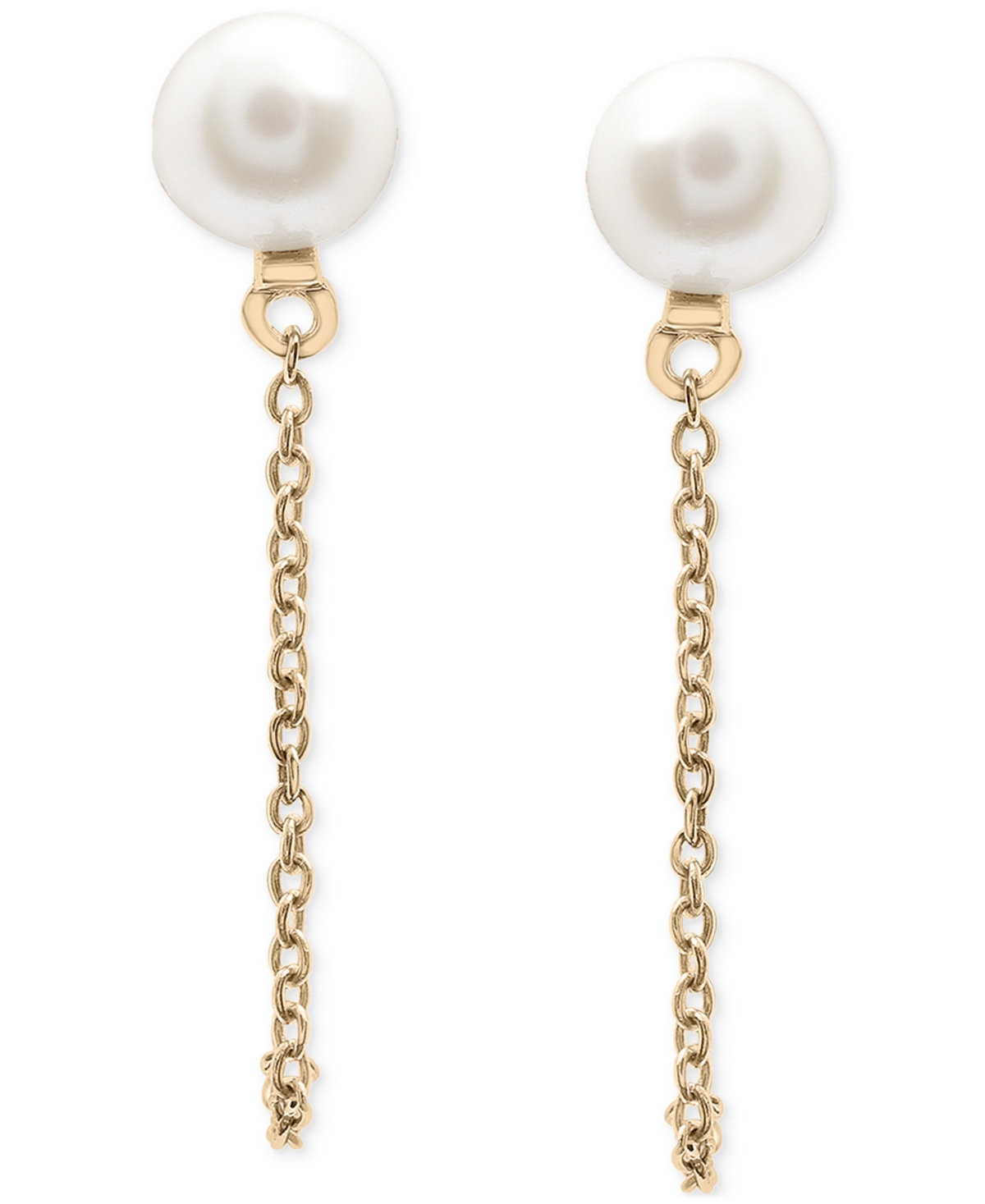 Macy's Cultured Freshwater Pearl (5mm) & Chain Front To Back Drop Earrings In 10k Gold In White