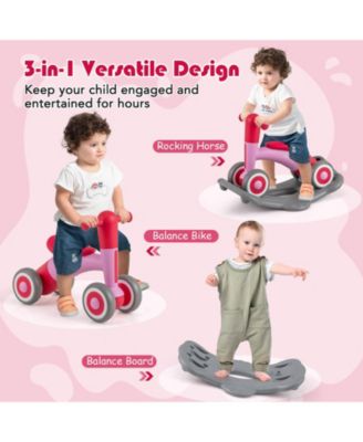 3 in 1 Rocking Horse with Detachable Balance Board and Height Adjustable Seat